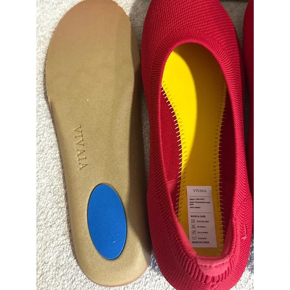 VIVAIA Claire Round Toe Ballet Flats Red Women's Knit Comfort  EU/39.5 US/8.5